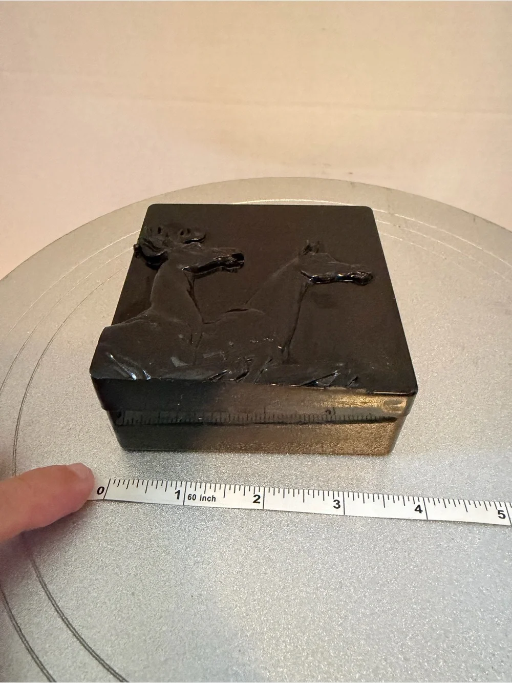 VTG Hickory Bakelite Trinket Box With Stag/Doe Embossed Black 1940’s ?